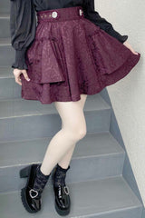 Jacquard Dark Pattern Bowknot Sweet Jirai Kei Japanese Lolita Skirt 3 Colors - Red - 4
