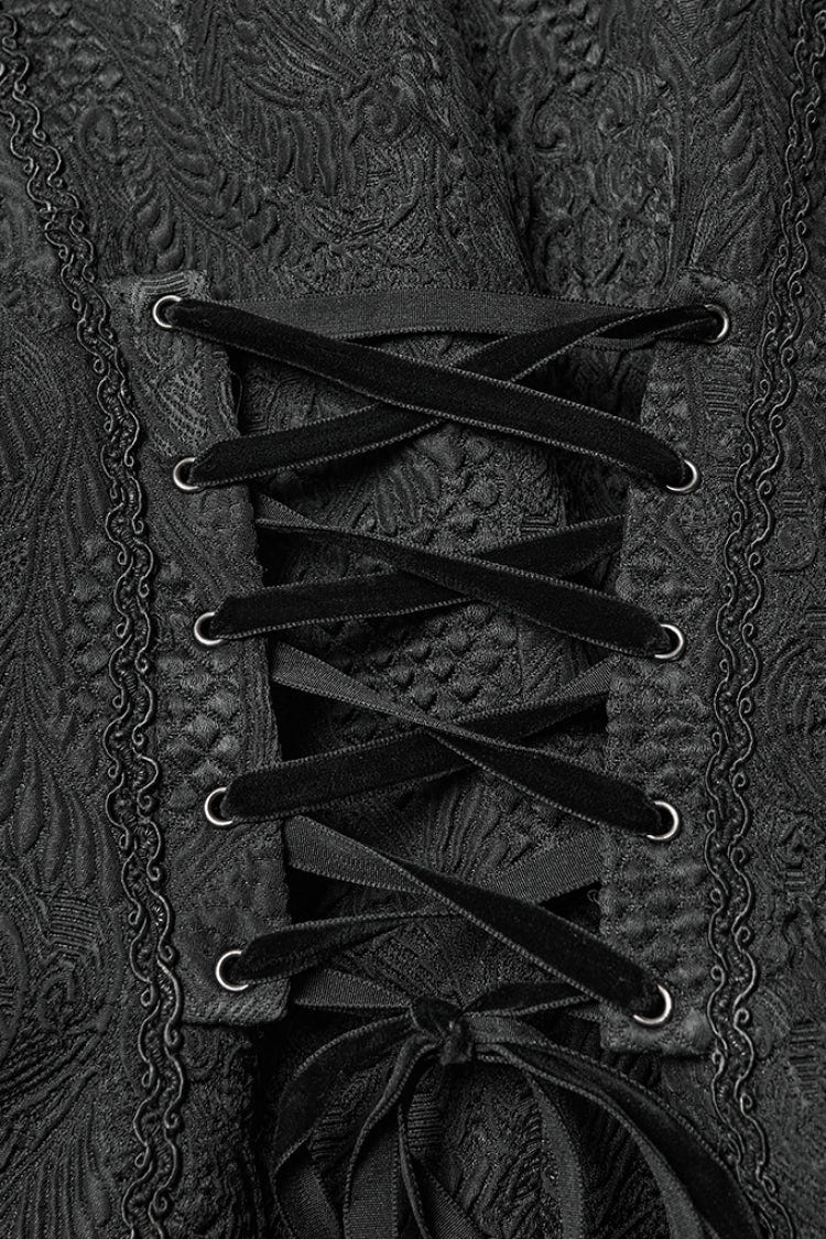 Black Sleeveless Jacquard Buckled Swallow-tailed Women's Gothic Vest - Product - 7