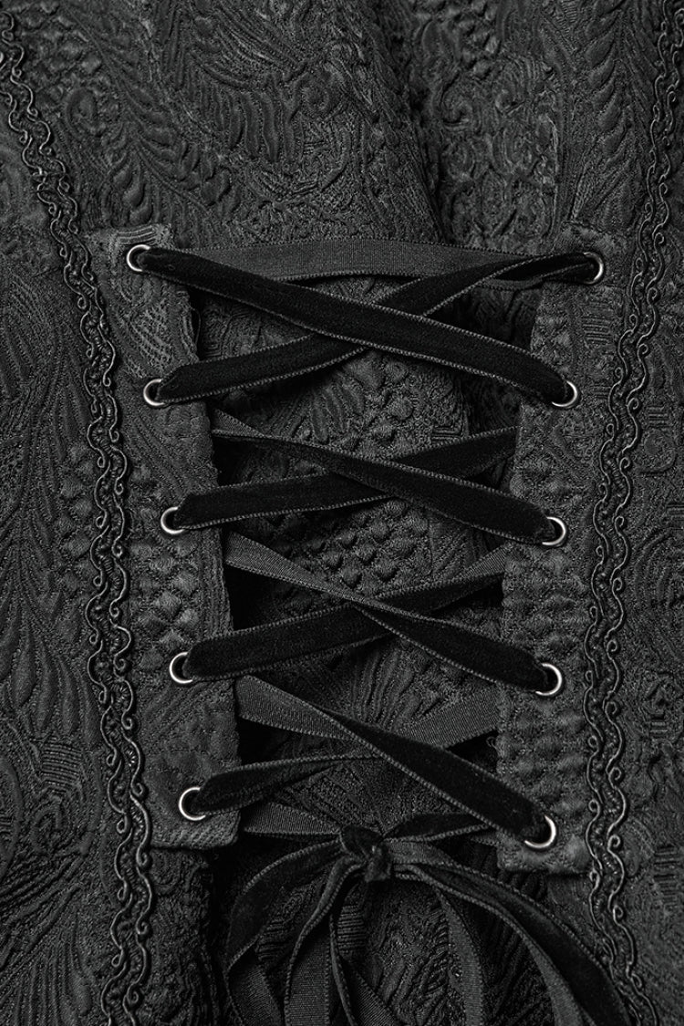 Black Sleeveless Jacquard Buckled Swallow-tailed Women's Gothic Vest - Product - 7