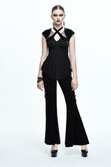 Black Sexy Halter Skull Pattern Velvet Womens Gothic T-Shirt - Product - 3