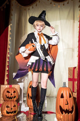 Black/Brown [Little Devil] Stand Collar Long Sleeves Gradient Print Ruffle Bowknot Gothic Prince Ouji Lolita Set - Product - 5