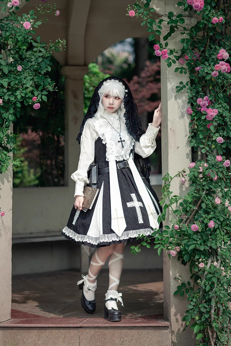 Black Paradise Cross Print Ruffle Sleeveless Gothic Lolita Dress - Product - 9