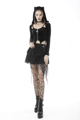 Black Long Sleeves Irregular Moon-shaped Zipper Women's Punk Crop Top with Cat's Ears Hood - Product - 8