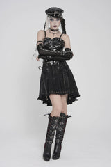 Black Lace-Up Pleated Eyelet Women's Punk Skirt - Product - 8