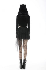 Black Long Sleeves Irregular Moon-shaped Zipper Women's Punk Crop Top with Cat's Ears Hood - Product - 4