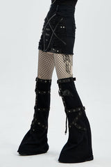 Black Five-Pointed Print Slim Ripped Metal Nail Decoration Women's Steampunk Skirt - Product - 2
