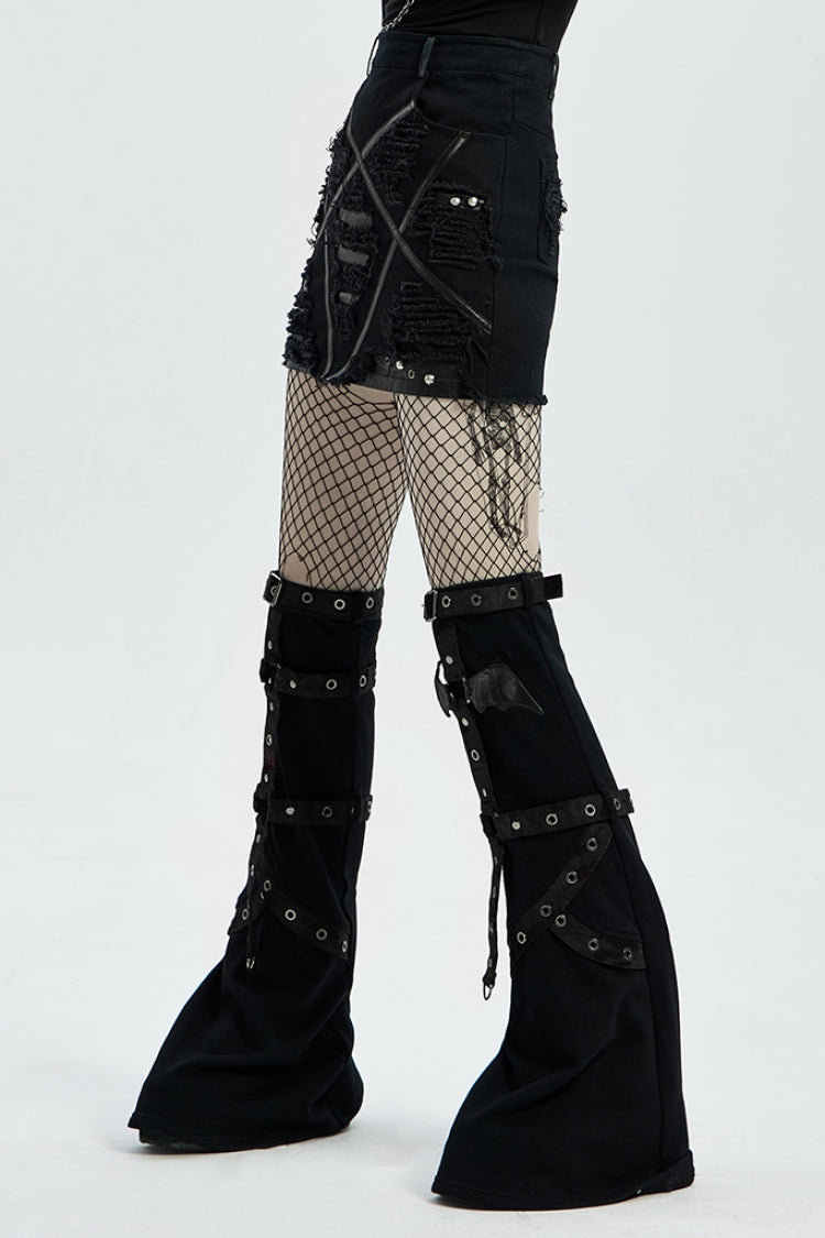 Black Five-Pointed Print Slim Ripped Metal Nail Decoration Women's Steampunk Skirt - Product - 2