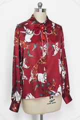 Red Original Lily Rabbit Print Lapel Collar Long Sleeves Ouji Lolita Blouse - Product - 2
