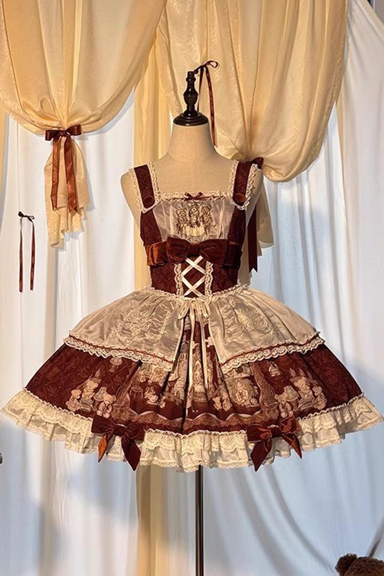 [Castle Bear] Sleeveless Print Ruffle Bowknot Lace Sweet Lolita Jsk Dress 4 Colors - Product - 10