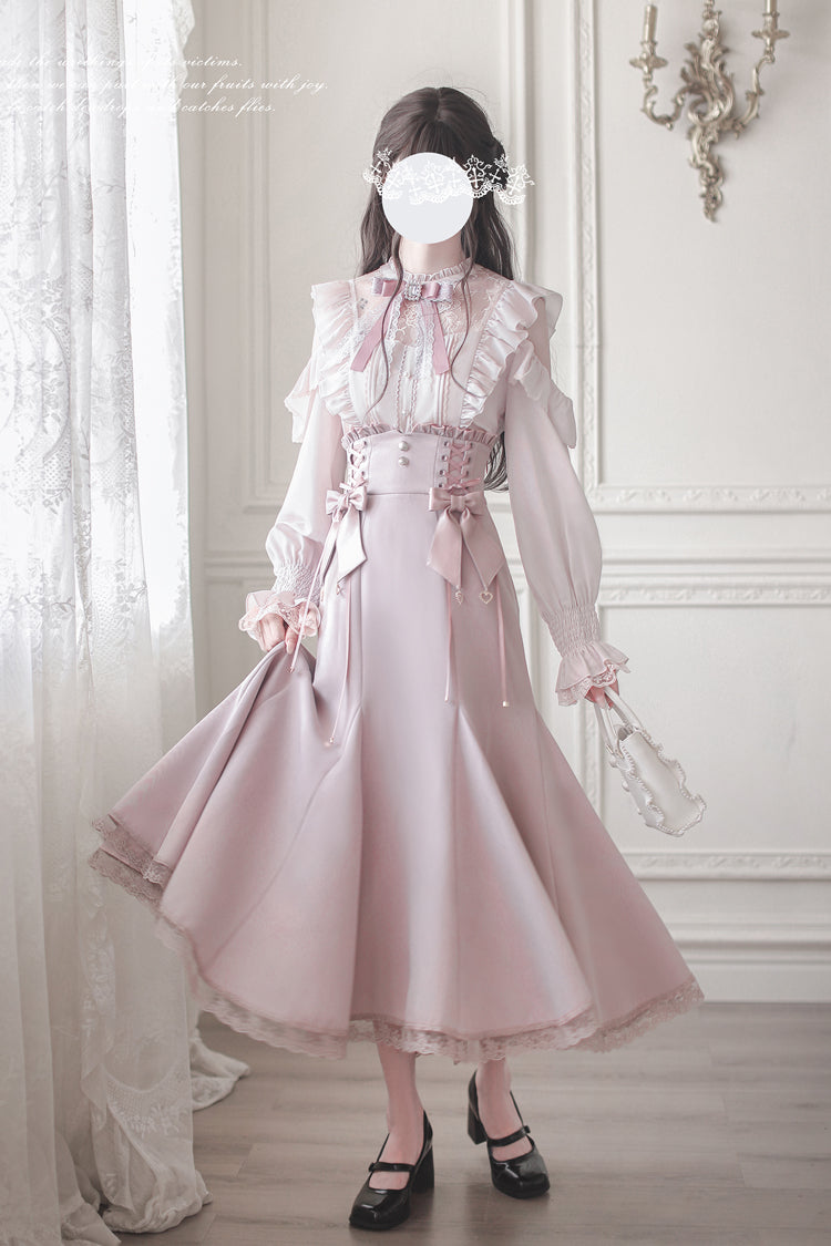 Pink Ruffle Bowknot Slim Sweet Elegant Lolita Fishtail Skirt Dress - Product - 14