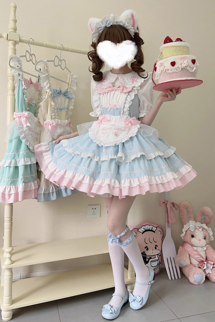 Cat Ear Story Multi-layer Ruffle Bowknot Sweet Lolita Jsk Dress 4 Colors - Blue - 7