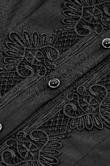 Black Long Bishop Sleeves Double-Layered Lace Hem Lace-Up Women's Gothic Dress - Product - 13