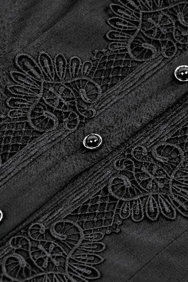 Black Long Bishop Sleeves Double-Layered Lace Hem Lace-Up Women's Gothic Dress - Product - 13