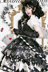 Black/White [Board Games] Triple-Layered Print Ruffle Vintage Lolita Skirt - Product - 11