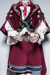 Red [Royal Heir] Embroidery Classic Military Gorgeous Handsome Ouji Lolita Coat Blouse Shorts Set - Product - 12