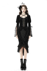 Black Jacquard Lace Lace-Up Women's Gothic Dovetail Wrap Skirt - Product - 8