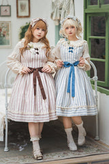 Forest Atlas Striped Print Bowknot Sweet Lolita Jumper Dress 3 Colors - Blue - 1