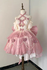 Gradient Pink Hanayome Hollow Bowknot Sweet Princess Lolita Dress - Product - 4