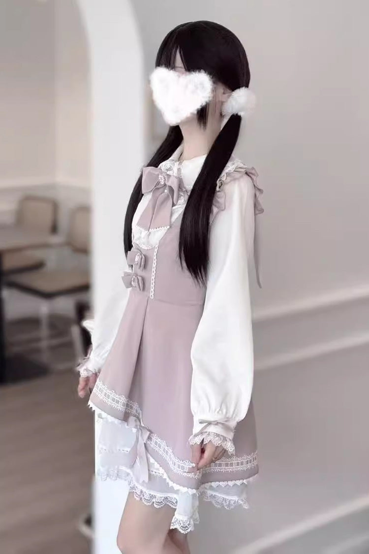 Rabbit Ears Sleeveless Ruffle Bowknot Lace Sweet Jirai Kei Strap Dress 3 Colors - Product - 3