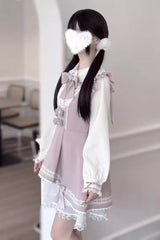 Rabbit Ears Sleeveless Ruffle Bowknot Lace Sweet Jirai Kei Strap Dress 3 Colors - Product - 3