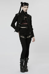 Black Stitching Slim Mesh Buckles Metal Hardware Women's Steampunk Pants - Product - 4