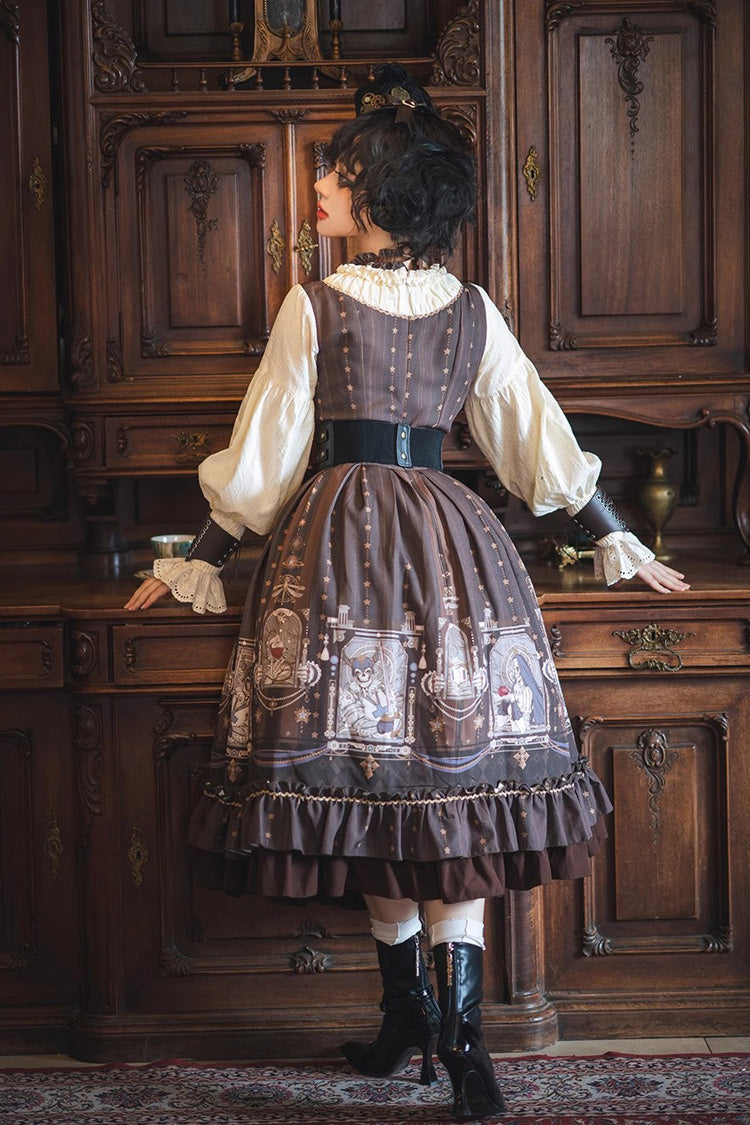 Demon Hunting Notes Long Lantern Sleeves Print Ruffle Sweet Elegant Lolita Dress 2 Colors - Product - 18