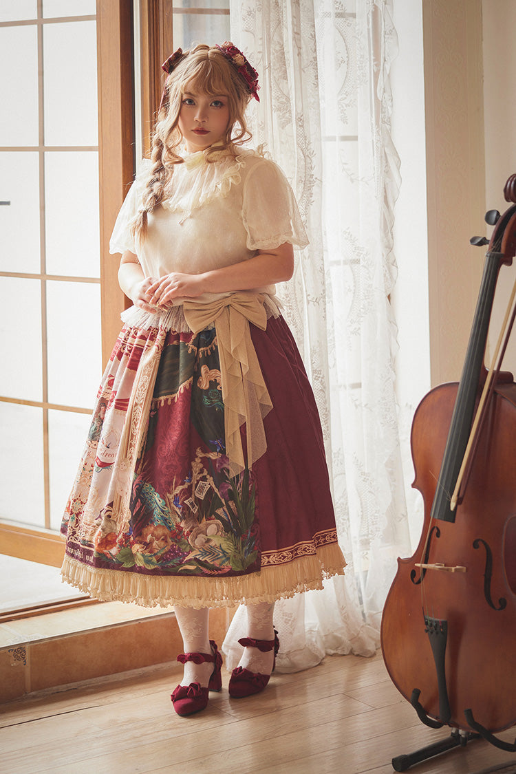 Red [Kaleidoscope of Dreams] Oil Print Side Cardigan Sweet Vintage Gorgeous Lolita Skirt - Product - 8