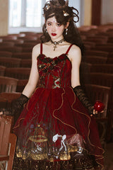 Red Decaying Forest Round Collar Bowknot Ruffled Classic Lolita JSK Dress - Product - 4