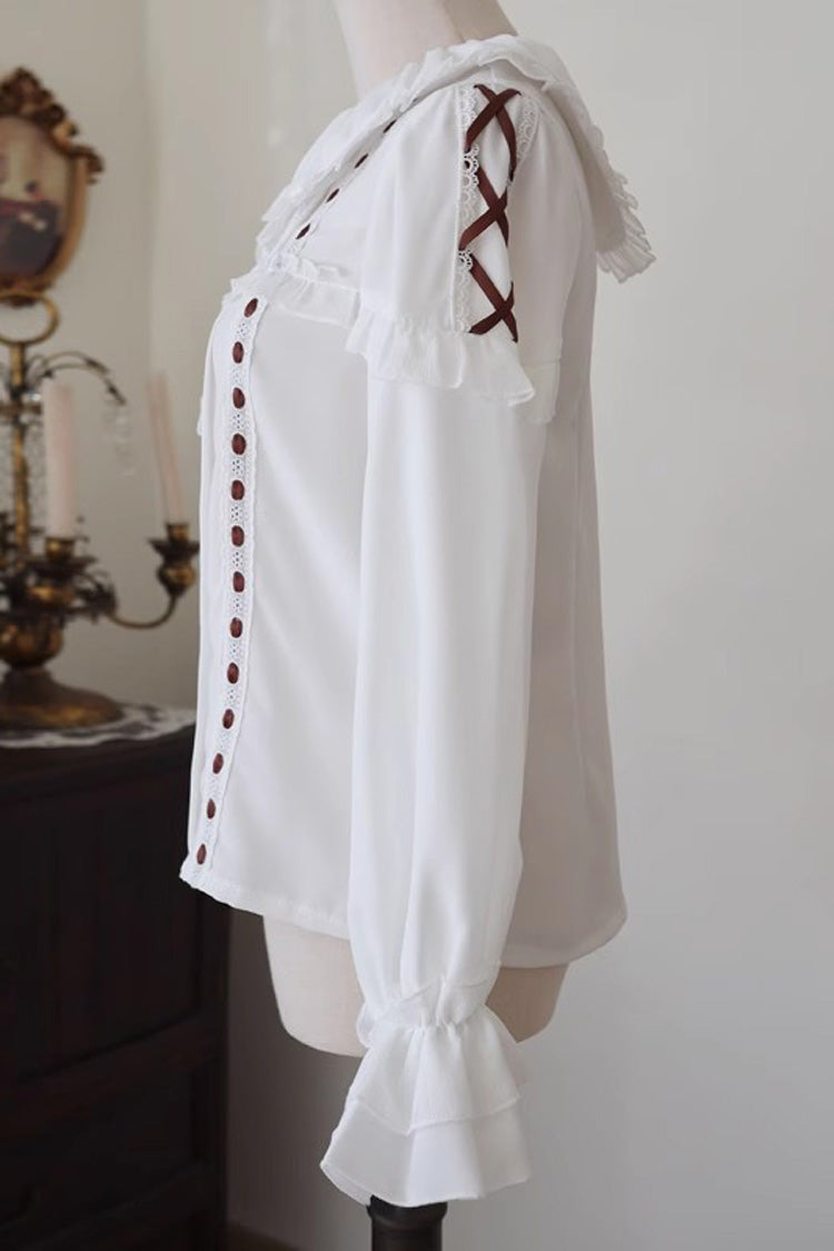 White Doll Collar Long Sleeves Lace Sweet Lolita Blouse - Product - 3