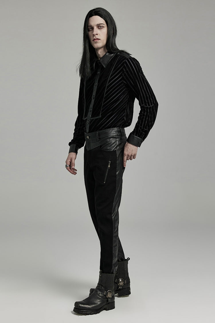 Black Lapel Collar Stitching Slim Men's Gothic Blouse - Product - 4