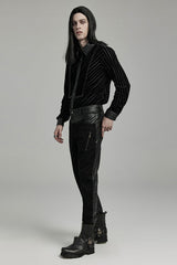 Black Lapel Collar Stitching Slim Men's Gothic Blouse - Product - 4