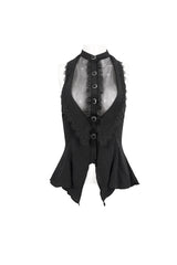 Black Chiffon Sleeveless Front Lace Back Drawstring Straps Women's Punk Shirt - Product - 6