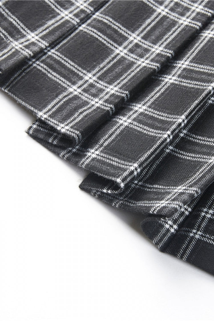 Black/White Irregular Plaid Pleated Women's Punk Hem Skirt - Product - 15