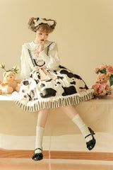 Milk Cow Print Ruffle Bowknot Sweet Lolita Jsk Dress 5 Colors - Product - 11