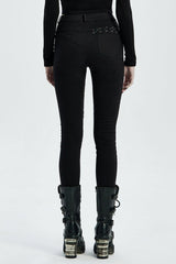 Buttonhole Drawstring Stitching Lace-Up Mesh Women's Steampunk Skinny Jeans Pants 2 Colors - Product - 3