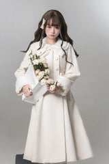 White [First Snow] Doll Collar Long Sleeves Bow Sweet Lolita Coat - Product - 4