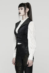 Black V Collar Sleeveless Lace-Up Buckled Eyelet Women's Gothic Vest - Product - 2
