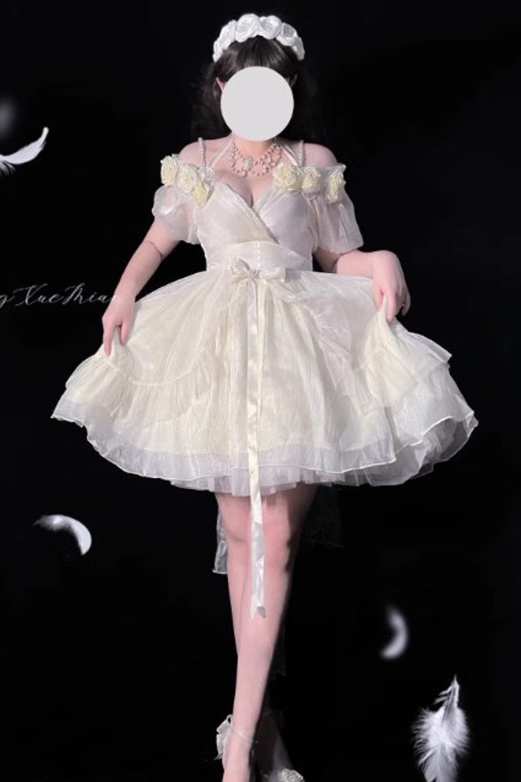 Gradient Gorgeous Bowknot Strawberry Princess Hanayome Short Sweet Lolita Jsk Dress 4 Colors - Ivory - 12