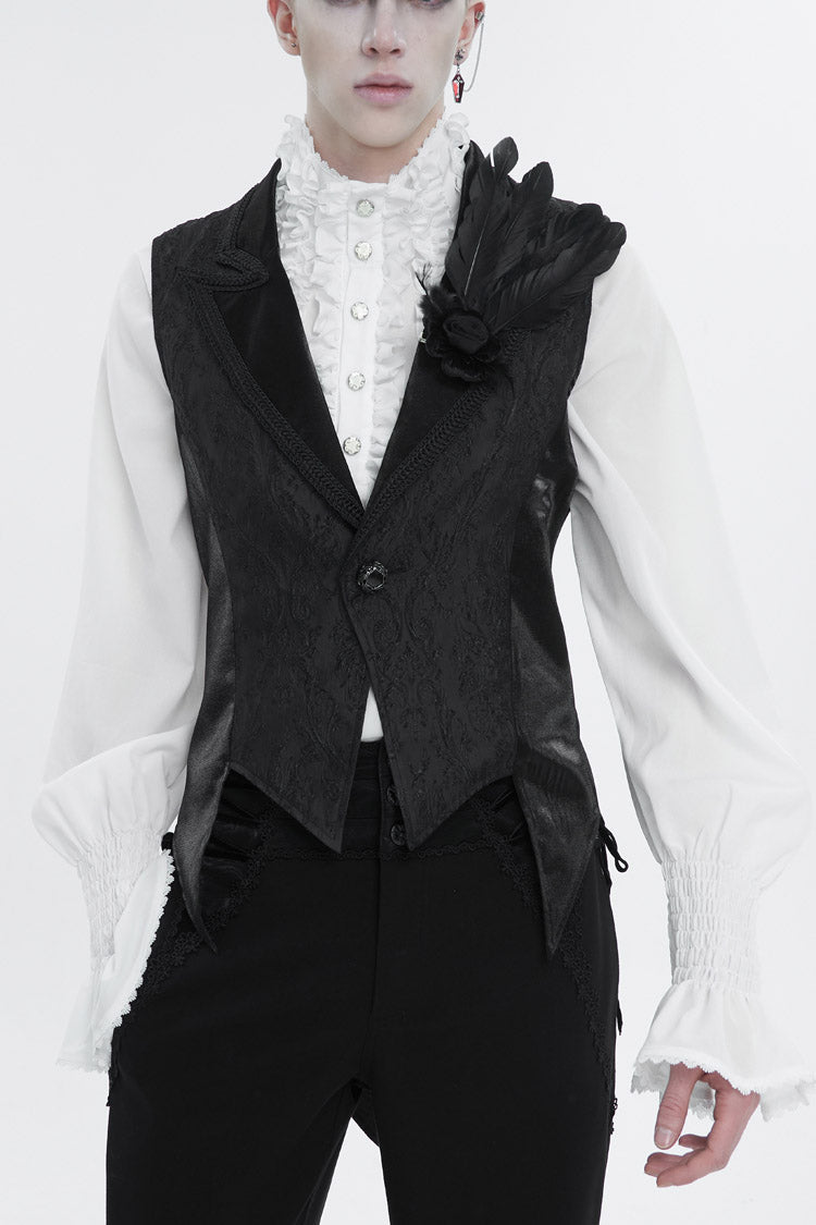 Black Vintage Dark Pattern Men's Gothic Vest With Brooch - Black - 1