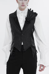 Black Vintage Dark Pattern Men's Gothic Vest With Brooch - Black - 1