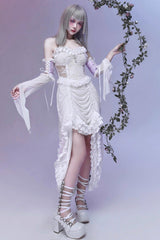 White [Redemption of the Deity] Drawstring Ruffle Embroidery Lace Pleated Gothic Lolita Jsk Dress - Product - 3