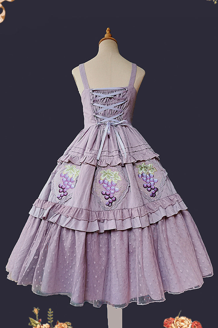 Purple [Vineyard] Sleeveless Jacquard Print Ruffle Embroidery Sweet Lolita Jsk Dress - Product - 6