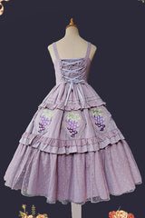 Purple [Vineyard] Sleeveless Jacquard Print Ruffle Embroidery Sweet Lolita Jsk Dress - Product - 6