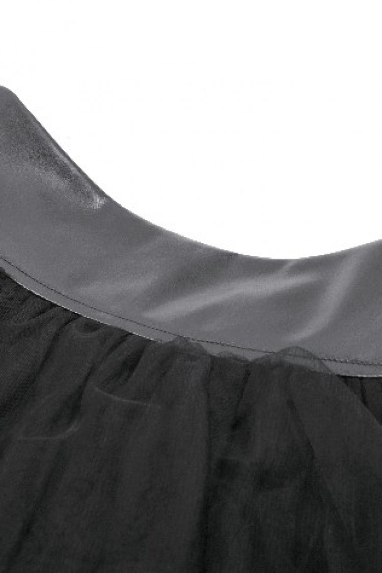 Black Multi-Layered Lace Mesh Women's Punk Short Skirt with D-Ring Ties Waist - Product - 15
