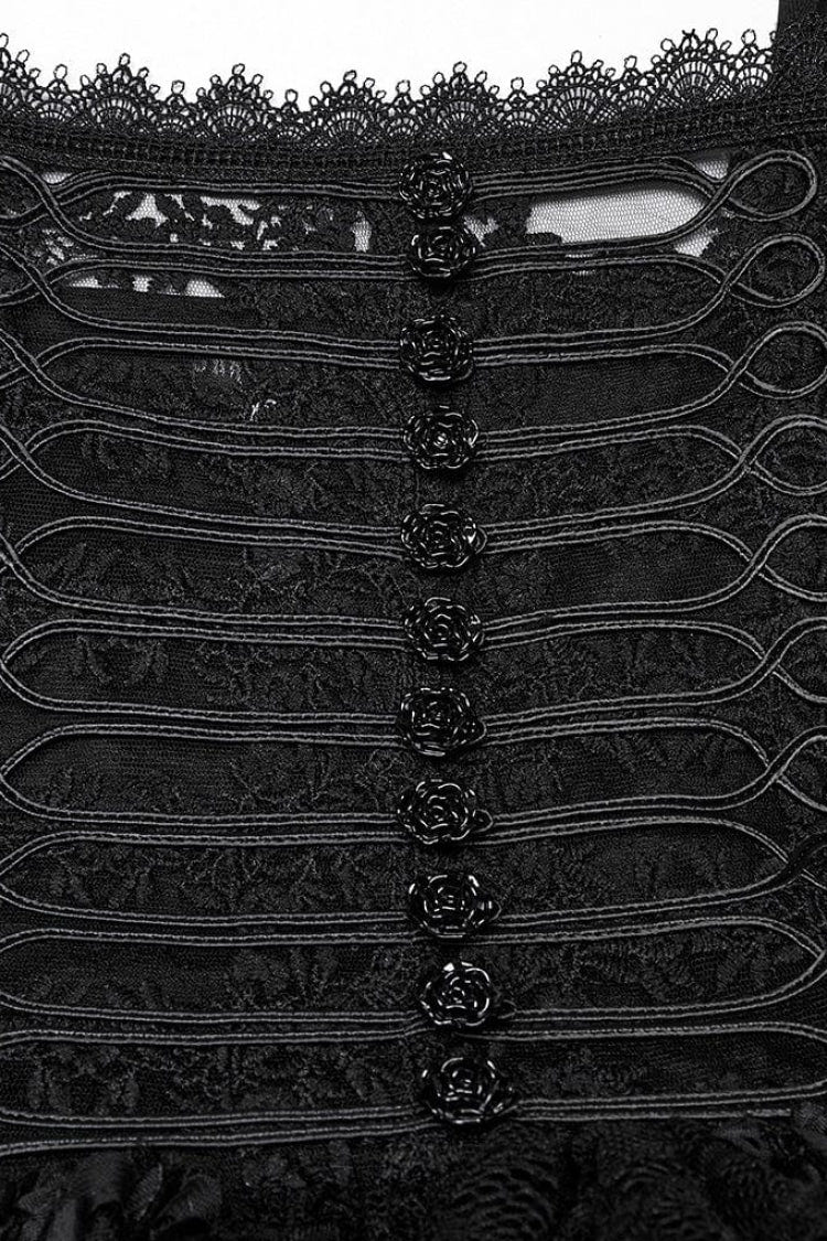 Black Square Collar Short Puff Sleeves Multi-Layered Women's Gothic Lolita High/Low Prom Dress - Product - 6