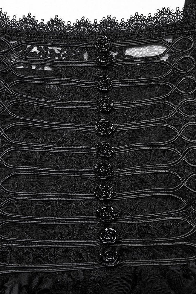 Black Square Collar Short Puff Sleeves Multi-Layered Women's Gothic Lolita High/Low Prom Dress - Product - 6