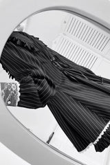 Black Doll Collar Long Sleeves Vertical Striped Printed Ruffled Bow Classic Lolita Dress - Product - 2