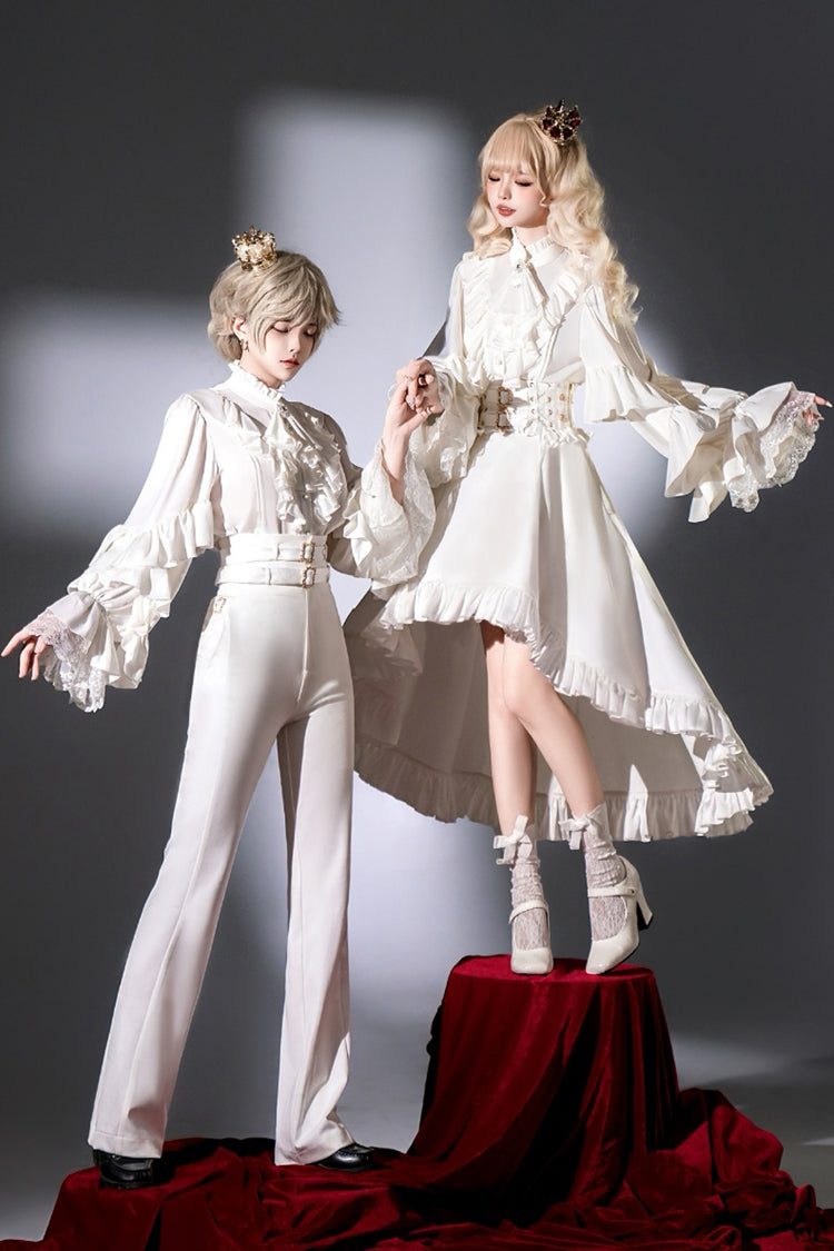 White [Day and Night Song] Long Sleeves Ruffle Ouji Gothic Lolita Skirt Pants - Product - 3