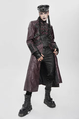 Red Stand Collar Zipper Straps Eyelet Men's Punk Coat - Product - 12