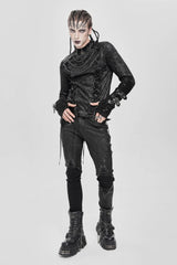 Black Stitching Lace-Up Mesh Chain Men's Punk Blouse - Product - 6